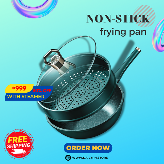 Non-Stick Flat-Bottomed Pan With Steamer For Fry And Steaming