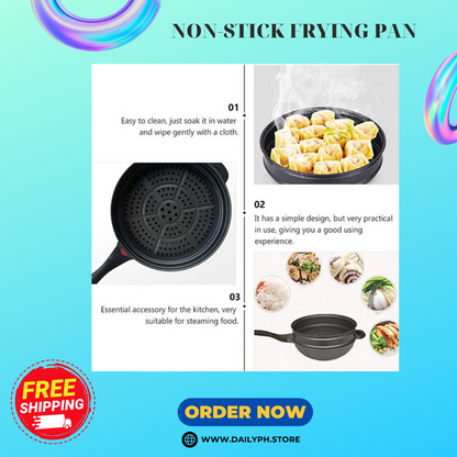 Non-Stick Flat-Bottomed Pan With Steamer For Fry And Steaming