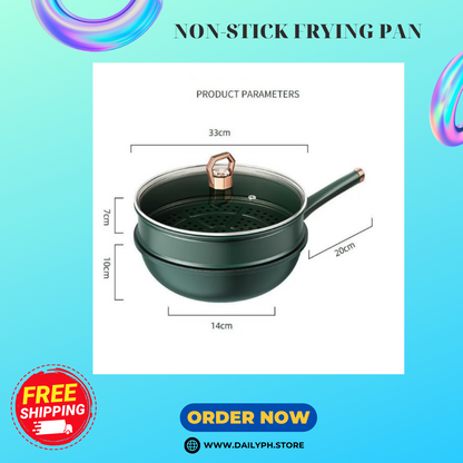 Non-Stick Flat-Bottomed Pan With Steamer For Fry And Steaming