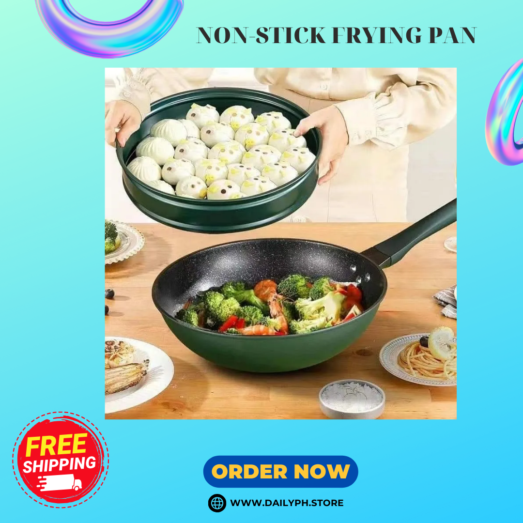 Non-Stick Flat-Bottomed Pan With Steamer For Fry And Steaming