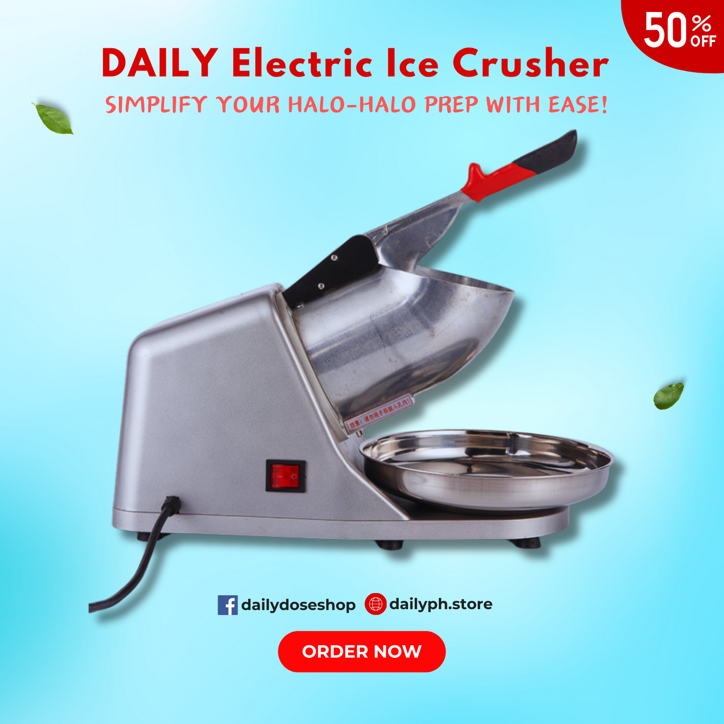 Electric Ice Crusher Heavy Duty Smashing Ice Machine For Halo Halo (Silver) 500W