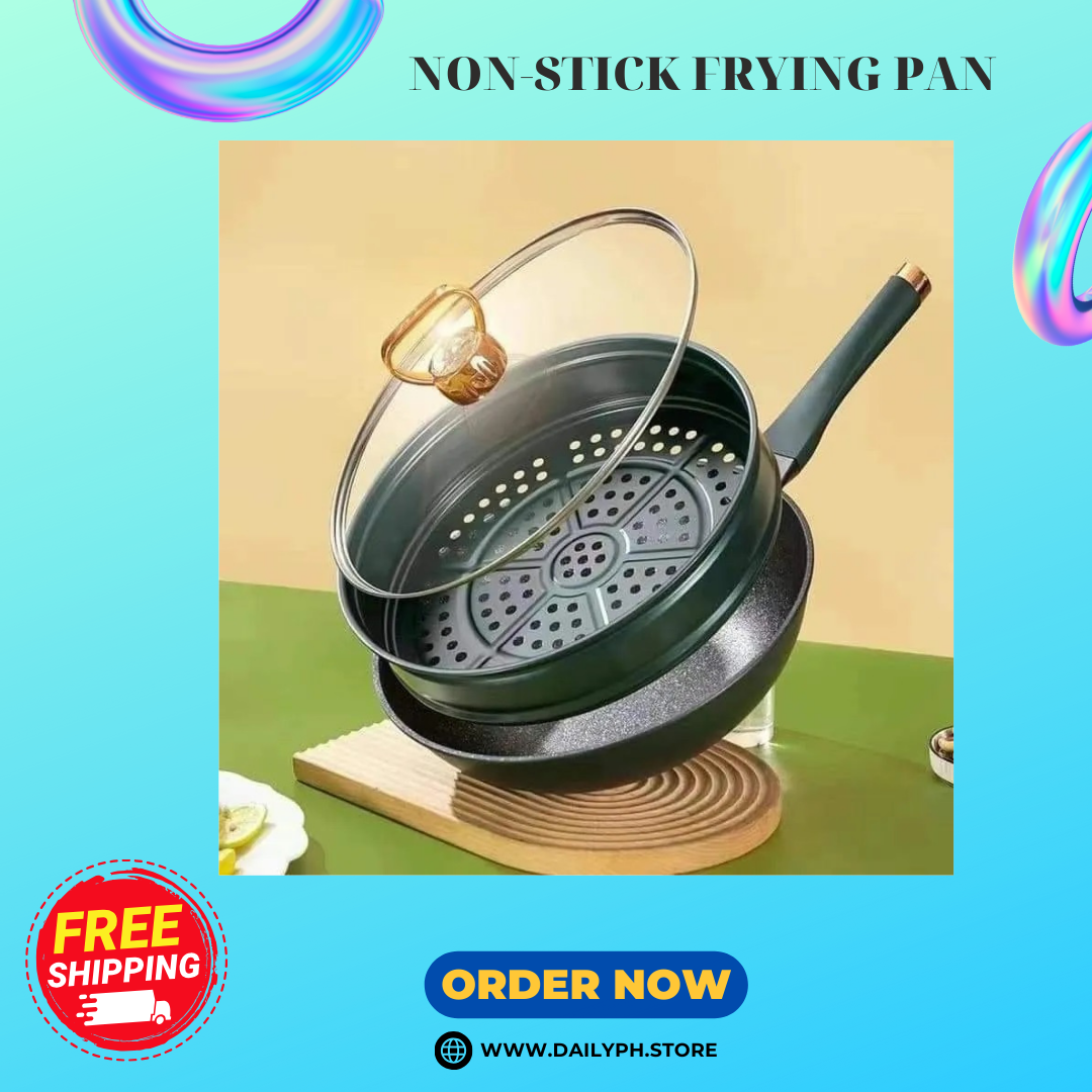 Non-Stick Flat-Bottomed Pan With Steamer For Fry And Steaming